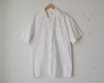 Vintage Herren Guy Laroche Kurzarm weißes Kurzarm Hemd // L