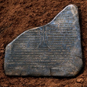 Replica van steen met een graaltablet. Grijs. 50 x 47 cm. Amerikaanse invoerbelastingen BETAALD