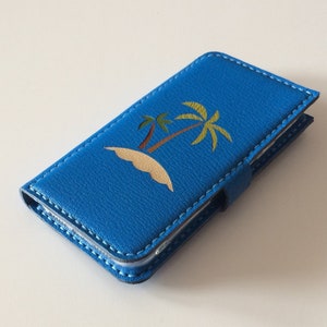 funda para iphone, funda para billetera de teléfono, funda para iphone 14, funda para billetera para iphone 12, funda para iphone 13 pro max, funda para iphone 11, regalo para ella, palmera, azul océano