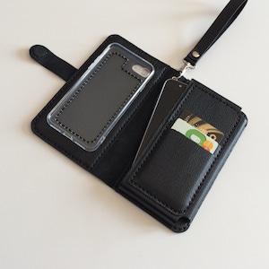 Cartera doble para teléfono, cartera para iPhone 15 Pro, funda para iPhone 13, cartera para iPhone 11, funda para iPhone 8, cartera de cuero, iPhone 11 Pro, color negro.