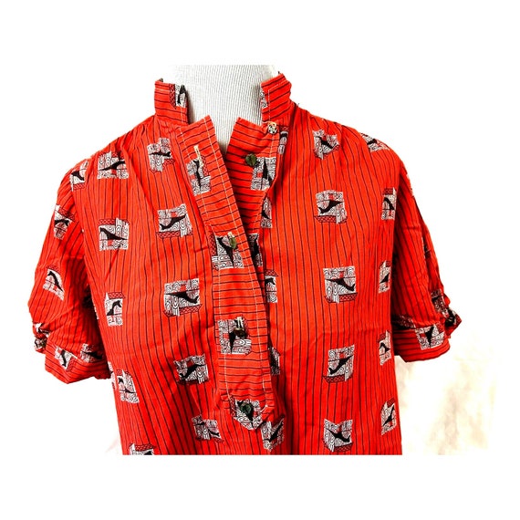 Novelty Red Horse Print Top Blouse Homemade Cotto… - image 3