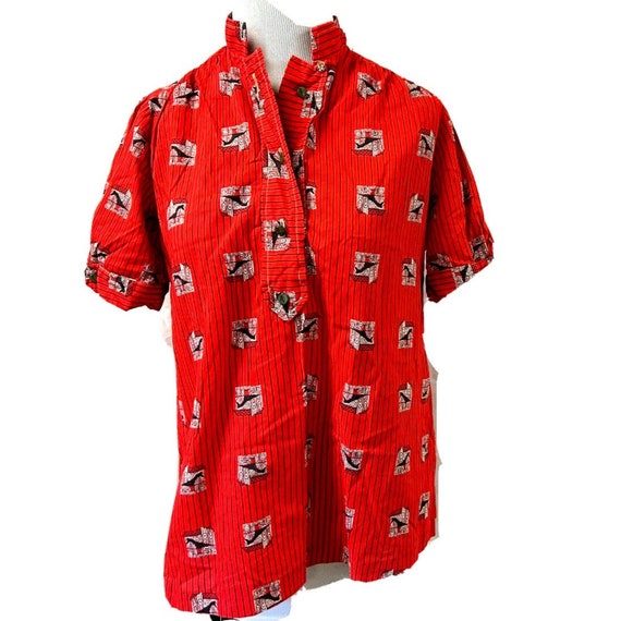 Novelty Red Horse Print Top Blouse Homemade Cotto… - image 1