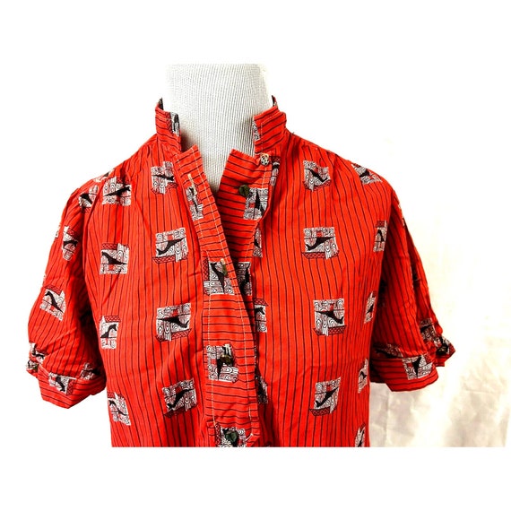 Novelty Red Horse Print Top Blouse Homemade Cotto… - image 6