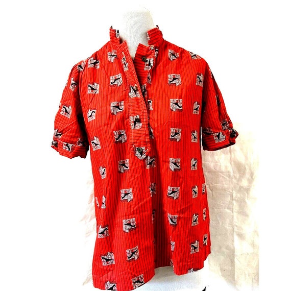 Novelty Red Horse Print Top Blouse Homemade Cotto… - image 2