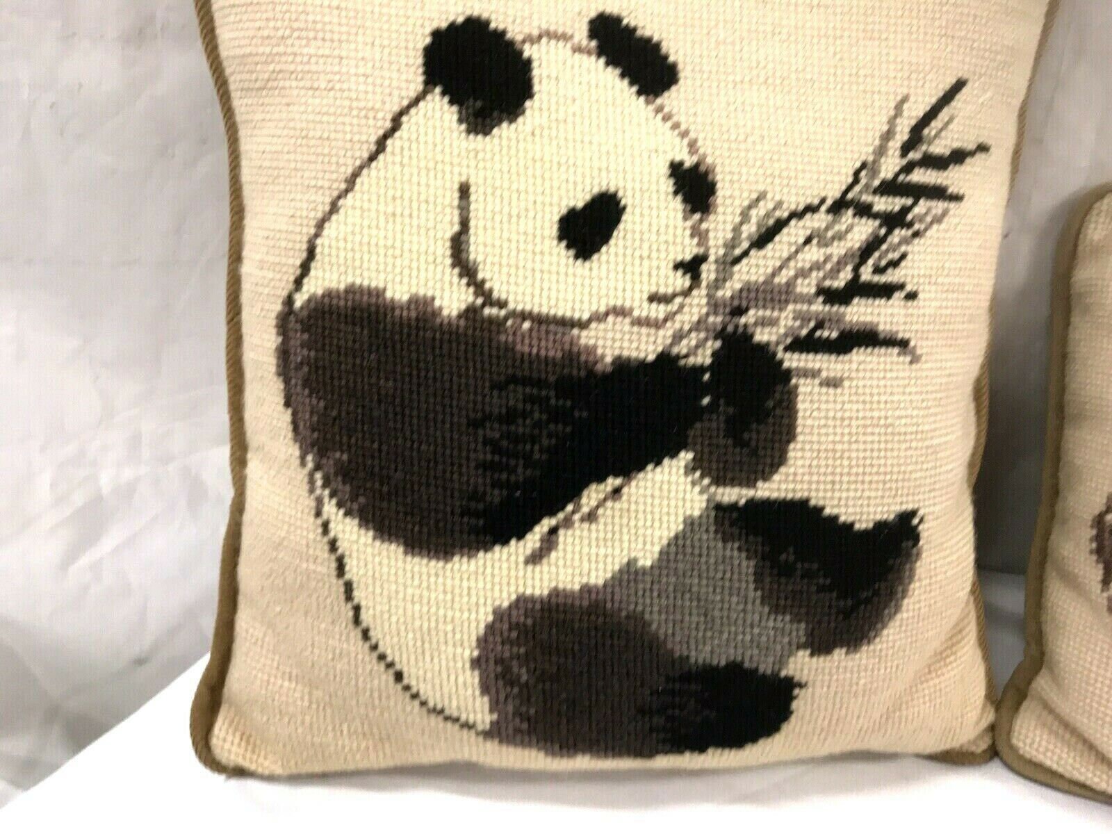 Vtg. Panda Bamboo Needlepoint Throw Pillow Set Tan Gold Etsy