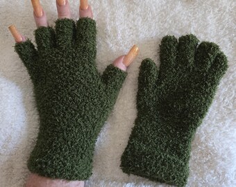 SOFT Warm Wrist Fingerless Gloves Knit Green Forest Wrist Hand Warmers Mittens COSPLAY * READY To Ship