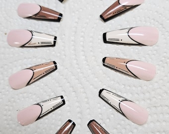 NEW STYLE "Cartoon Like" Matte Long Fake Nails, Wedding Full Long Fake Nail Art, Hand-Painted, Gel * READY To Ship *