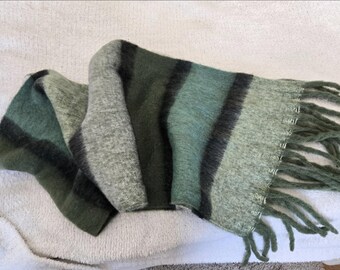 Super SOFT Mohair blend Scarf with Fringe - Ombre Green Greens Very Warm Cozy Plaid Blanket Shawl Wrap .. Perfect for Family Work Party Date