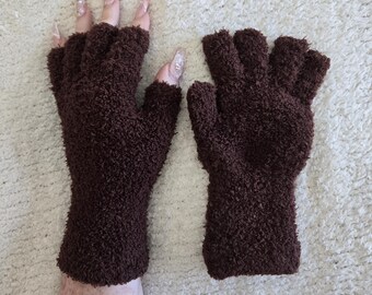 SOFT Warm Wrist Fingerless Gloves Knit Brown Wrist Hand Warmers Mittens Woodsy Cosplay Winter
