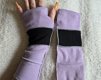 Lightweight Fabric Wrist Warmers * Bohemian Rustic Woodsy Elf Cosplay Soft Arm Warmers * Purple , Black * READY To SHIP