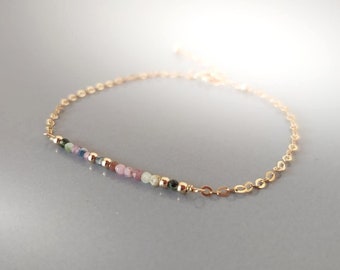 Bracelet de tourmaline, bracelets de pierres précieuses pour femmes, bracelet de guérison, bracelet de perles naturelles, bracelet de barre de perles, bracelet de perles rempli d'or