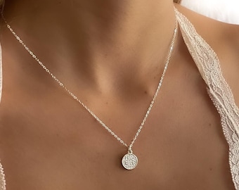 Double Sided Sterling Silver Coin Pendant Necklace - Dainty Medallion
