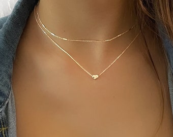 Annika Bella Sterling Silver Heart Necklace Set, Layered Necklaces, Layering Necklace, Minimalist Choker, Dainty Set of Two Necklaces