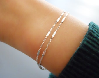 Double Strand Silver Bracelet, Sterling Silver Chain Bracelet, Stranded Silver Bracelet, Thin Silver Bracelet, Layering Bracelet, #549