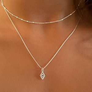 Rhombus Necklace, Sterling Silver Necklace for Women, Set of Two Necklaces, Layering Necklaces, Choker Necklace, Charm Necklace