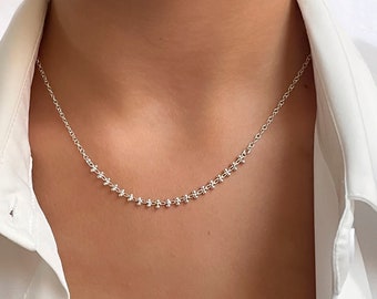 Sterling Silber Halskette für Frauen, Perlen Bar Halskette, Mom Halskette, Layered Halskette, Minimalist Halskette, Everyday Halskette