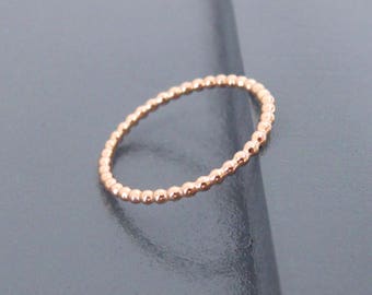 Thin Beaded Rose Gold Filled Ring, Skinny Beaded Rose Gold Ring, Beaded Ring, Stacking Rose Gold Ring, Midi Rose Gold Filled Ring