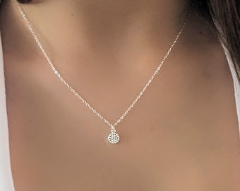Silver Necklace  for Women, Coin Charm Necklace, Cubic Zirconia Pendant Necklace, Round Charm Jewel