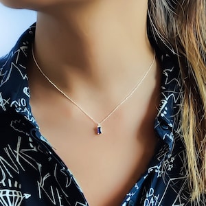 Silver Charm Necklace, Sterling Silver Necklace For Women, Cubic Zirconia Pendant Necklace, Rectangle Necklace, Dainty Silver Necklace