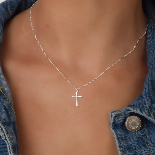 Sterling Silver Cross Necklace For Women, Simple Cross Necklace, Minimal Silver Necklace, Layered Necklace, Dainty Silver Necklace