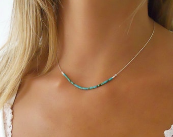 Gift Idea Thin Turquoise Necklace Turquoise Necklace Dainty Faceted Turquoise Necklace Gold Turquoise Beaded Necklace