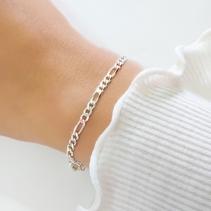 Silver Charm Bracelet, Silver Bracelet for Women, Sterling Silver Bracelet, Figaro Bracelet, Silver Chain Bracelet,Stackable Silver Bracelet