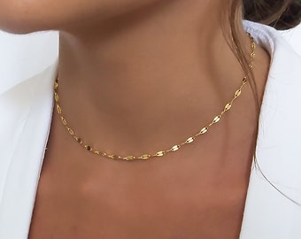 Gold Choker, Gold Chain Necklace for women, Dainty Gold Necklace, Lace Chain Necklace, Everyday Necklace, Simple Gold Necklace, annikabella