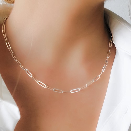 Sterling Silver Paperclip Necklace Silver Necklace for Women Etsy