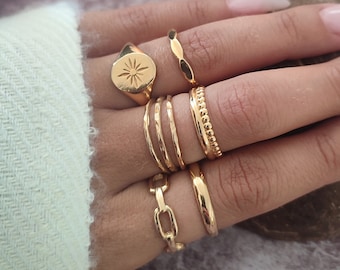 Adjustable Trendy Gold Rings, Gold Signet Ring, Celtic Sun Ring, Double Band Gold Ring, Stackable Rings, Chunky Band Ring, Cuff Rings