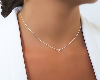 Dainty Sterling Silver Necklace With A Swarovski Drop Bead, Silver Collar, Choker Necklace, Layering Necklace, Silver Necklace, #306