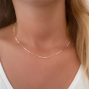 Dainty Silver Necklace for Women, Gold Necklace with Beads, Beaded Chain Necklace, Delicate Beaded Jewelry, Layered Necklace, Gift for Her zdjęcie 1