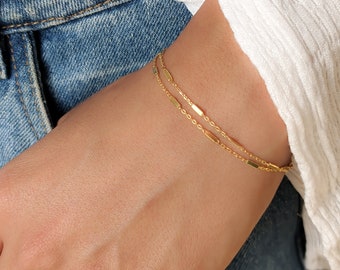 Gouden armbanden voor vrouwen, sierlijke gouden armband, gouden kettingarmband, gelaagde armband, dubbele armbanden, minimalistische gouden armband, elke dag