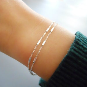 Double Strand Silver Bracelet, Sterling Silver Chain Bracelet, Stranded Silver Bracelet, Thin Silver Bracelet, Layering Bracelet, 549 image 1