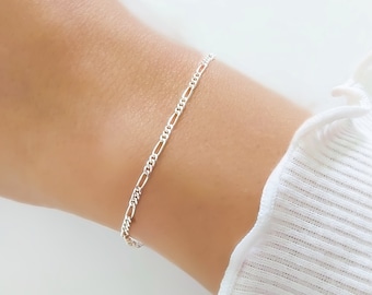 Sterling Silver Bracelet, Bracelet for Woman, Dainty Silver Bracelet, Figaro Bracelet, Silver Chain Bracelet, Minimalist Silver Bracelet