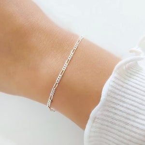 Sterling Silver Bracelet, Bracelet for Woman, Dainty Silver Bracelet, Figaro Bracelet, Silver Chain Bracelet, Minimalist Silver Bracelet