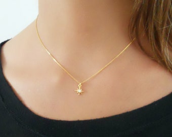 Gold North Star Necklace, Gold Star Necklace, Gold Charm Necklace, Dainty Gold Necklace for Women, Celestial Jewelry, Layer Gold necklace