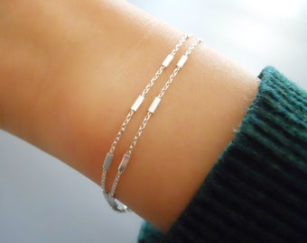 Double Strand Silver Bracelet, Sterling Silver Chain Bracelet, Stranded Silver Bracelet, Thin Silver Bracelet, Layering Bracelet, #549