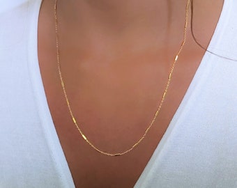 Gold Chain Necklace for Women, Dainty Gold Necklace, Long Gold Necklace, Gold Bar Chain, Minimalist Gold Necklace, Simple Gold Necklace