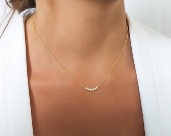 Goldkette mit Sterling Silber Perlen; Minimale Goldkette; Zierliche Goldkette; Zarte Layering Gold Halskette;