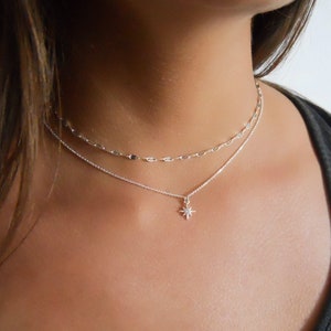 Silver North Star Pendant Necklace and Silver Chain Choker - Set Of 2 Silver Necklaces, #530
