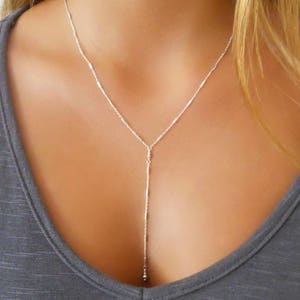 Delicate Silver Y necklace, Silver Lariat Necklace, Silver Necklace, Layered Y Necklace, Sterling Silver Necklace, Y Silver Necklace image 1