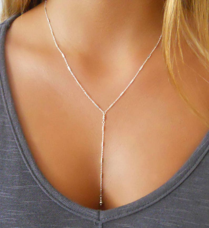 Delicate Silver Y necklace, Silver Lariat Necklace, Silver Necklace, Layered Y Necklace, Sterling Silver Necklace, Y Silver Necklace image 1