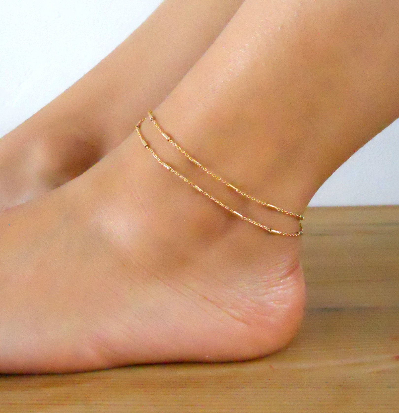 Double Layered Gold Anklet Gold Chain Anklet Layered Chain Etsy