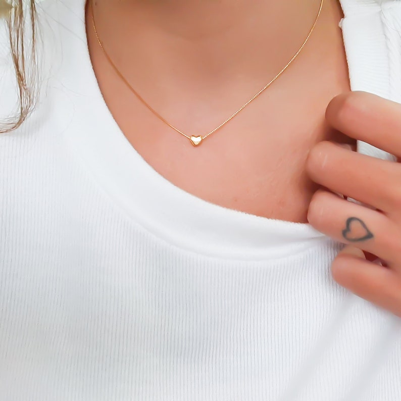 Heart Bead Necklace, Gold Hart Necklace, 14K Gold filled Necklace, Layering Necklace, Gold Heart Pendant, Layered Necklace, Simple Necklace image 1