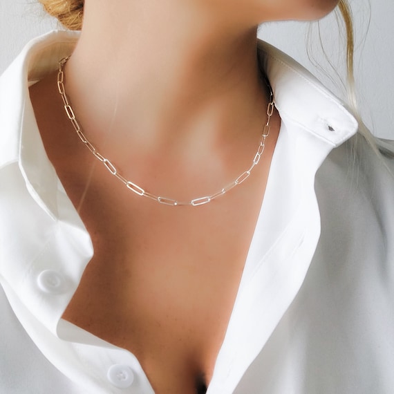 Sterling Silver Paperclip Necklace Silver Necklace for Women