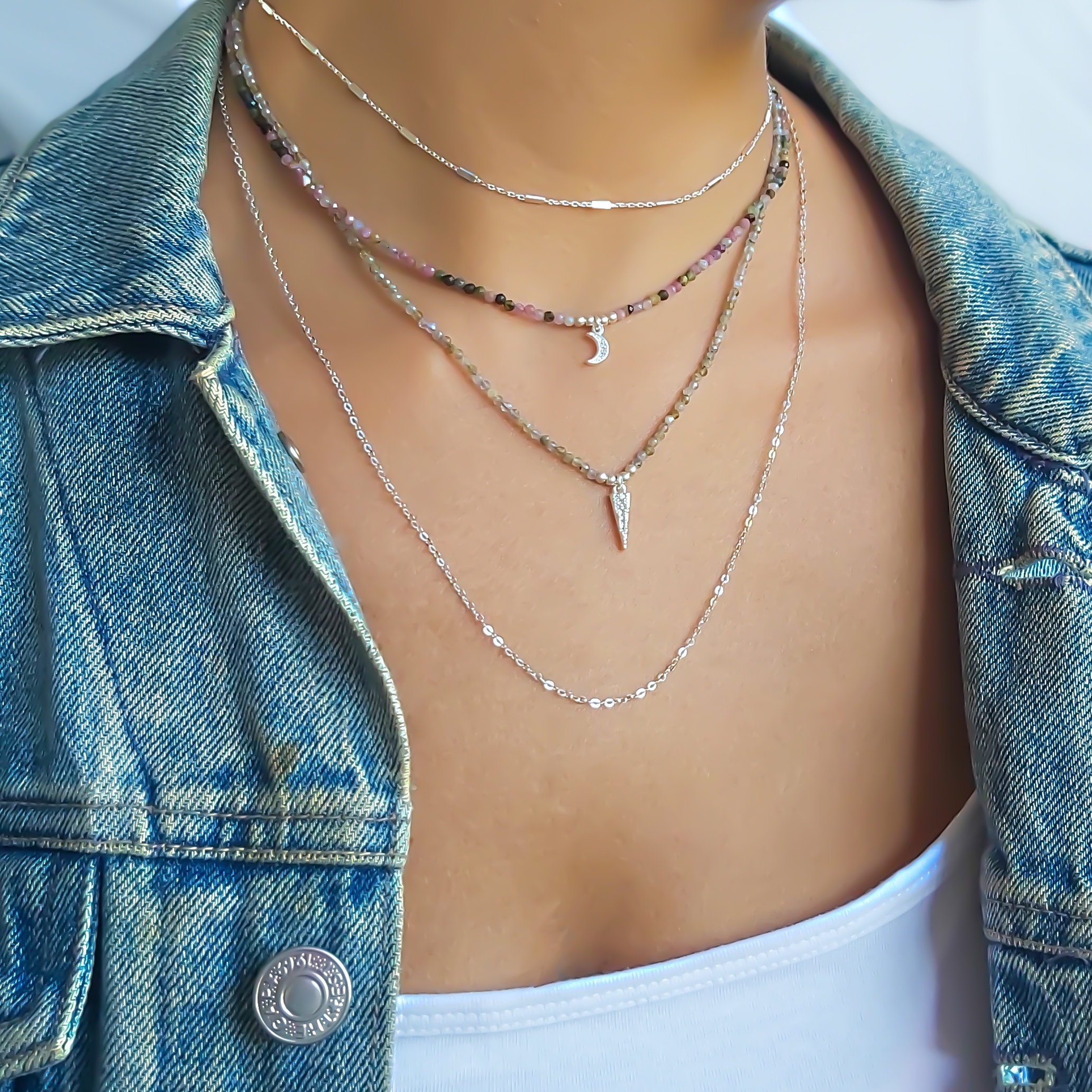 Faye Dainty Thin Silver Chain Necklace - Waterproof Chains