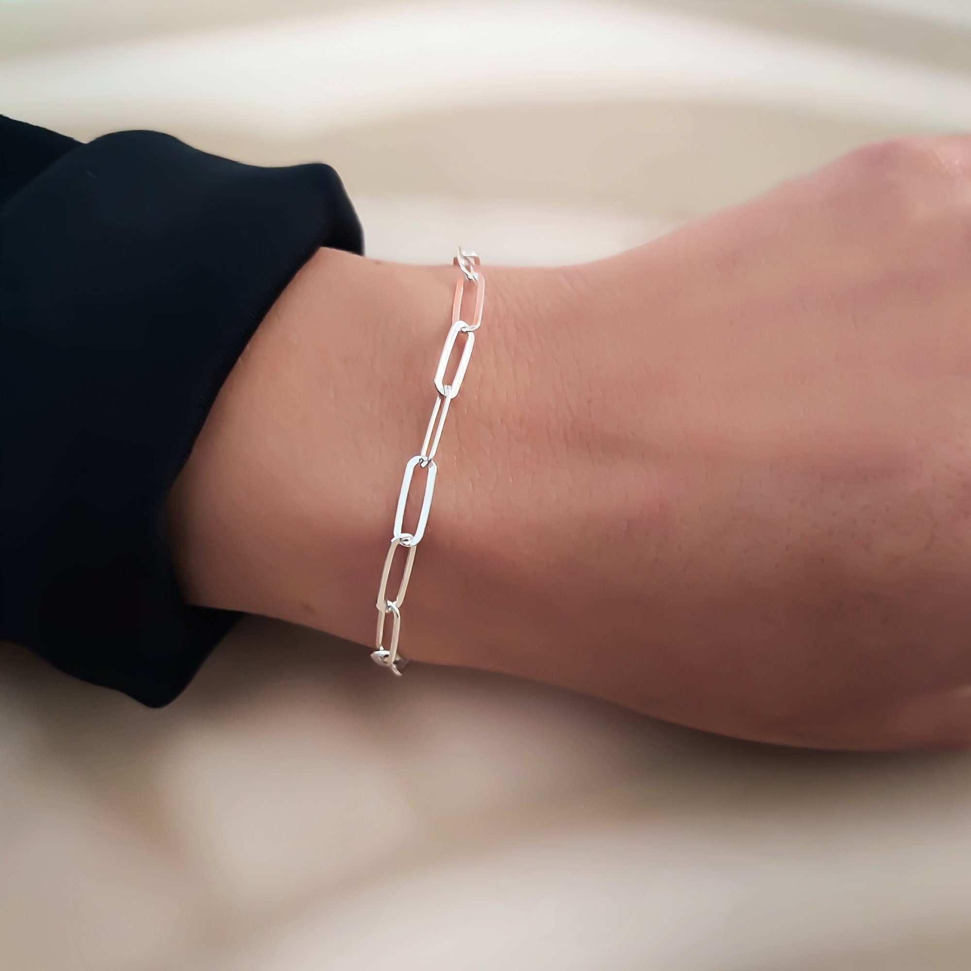 Sterling silver on sale paperclip bracelet