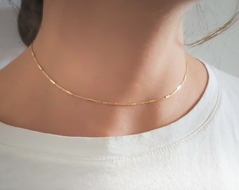 Gold Chain Choker with a Rectangles Chain, Gold Choker Necklace, Chain Choker for Women, Simple Gold Necklace, Minimalist Gold Necklace #213