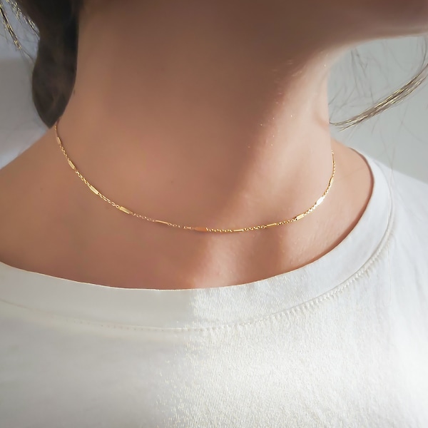 Tour de cou chaîne en or avec une chaîne de rectangles, collier tour de cou en or, tour de cou chaîne pour femme, collier en or simple, collier en or minimaliste #213