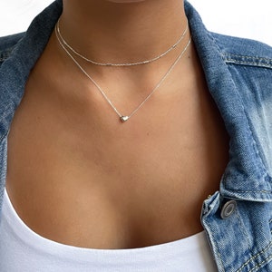 Annika Bella Sterling Silver Heart Necklace Set, Layered Necklaces, Layering Necklace, Minimalist Choker, Dainty Set of Two Necklaces image 2